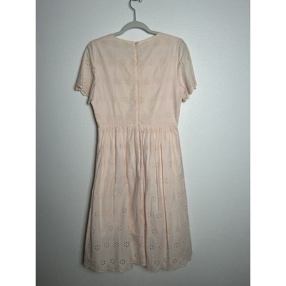 Madewell Scalloped Eyelet Pink Midi Dress Cotton Romantic Cottagecore Size 6 - Picture 7 of 7